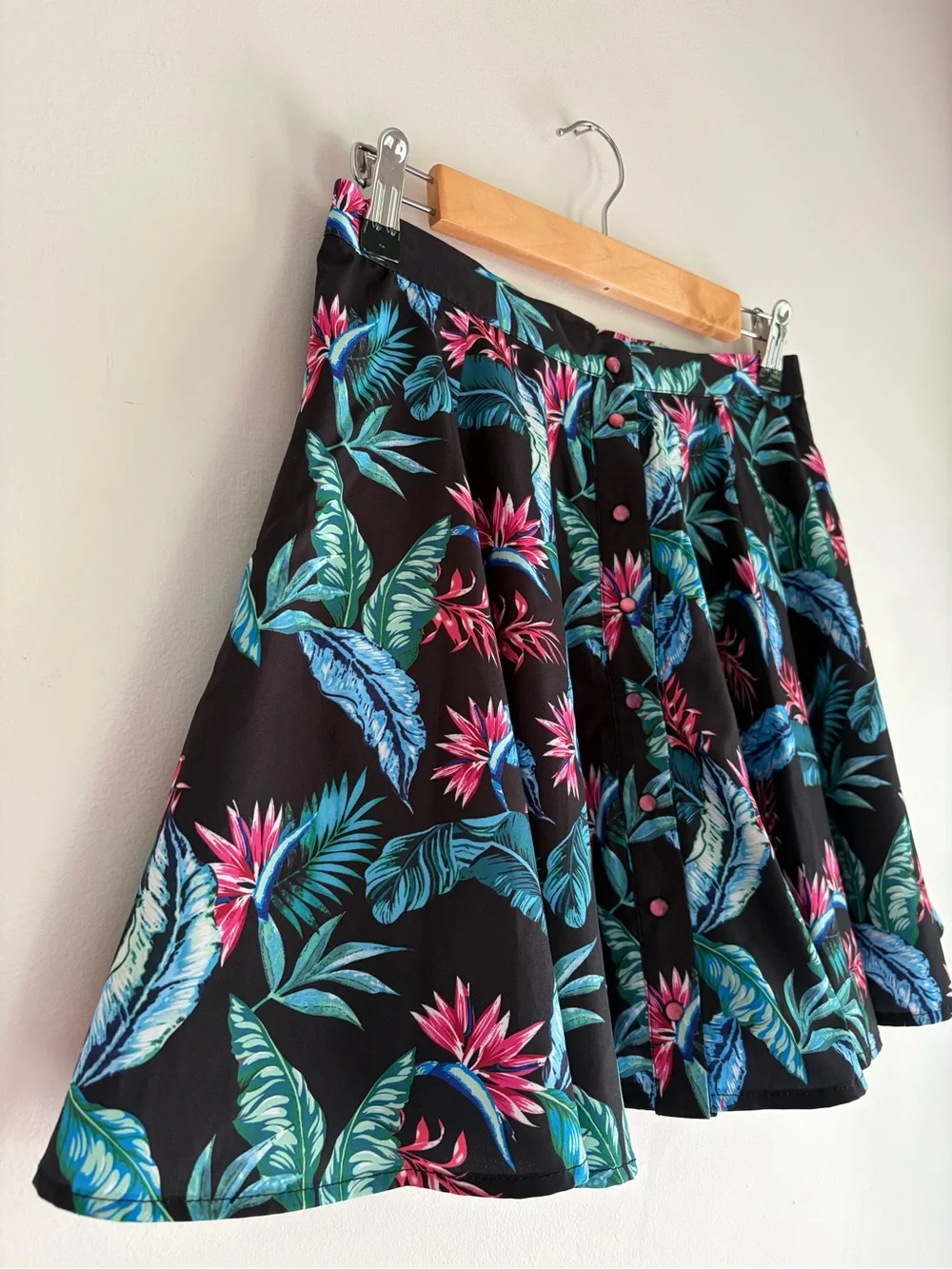 Dixxon Flannel Company Turks Snap Front Tropical Flared Mini Skirt Size S
